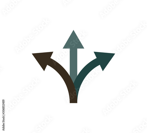 Arrow, three way, direction icon. Vector illustration, flat design