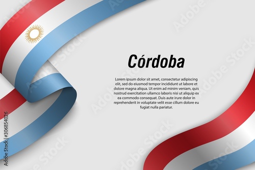 Waving ribbon or banner with flag Province of Argentina.