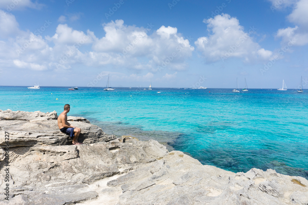 Turquoise Mediterranean sea Formentera island Spain Turquoise Mediterranean sea Formentera island Spain