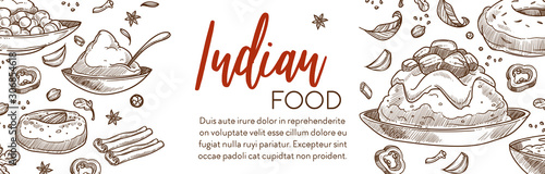 Cooking food, Indian cuisine menu restaurant sketch poster