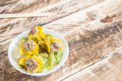 Close up steaming Chicken Shumai (Shaomai, Siumaai) photo