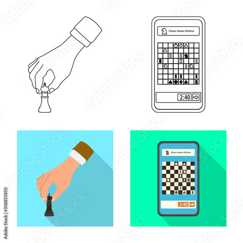 Vector illustration of checkmate and thin icon. Set of checkmate and target stock symbol for web.