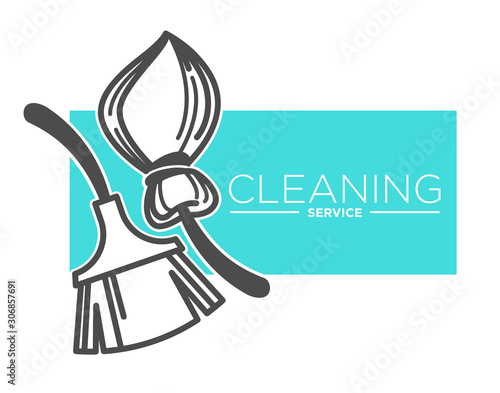 Brush and broomstick, cleaning service company isolated icon