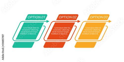 3 steps, option or levels line infographic with arrow. Timeline info graphic. Business presentation, information brochure, banner, workflow layout template. Vector illustration.