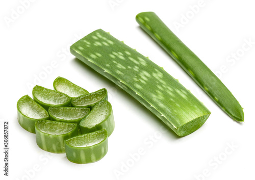 Aloe vera pieces of leaf isolated on a white background