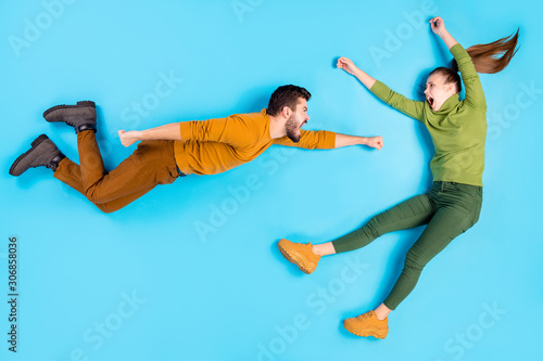 Картината върху платно Full length body size top above high angle view photo of evil rageous people aga