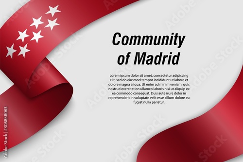 Waving ribbon or banner with flag Communities of Spain