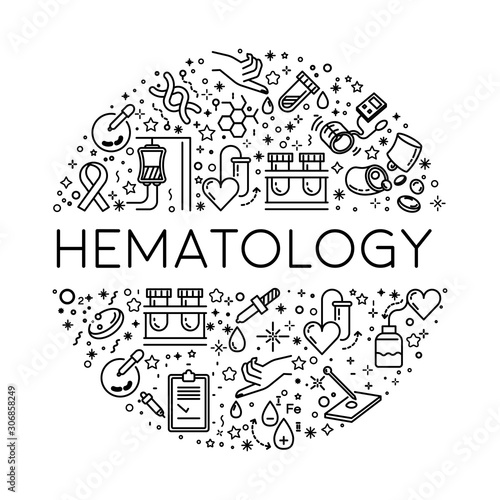 Blood cells and vessels, hematology isolated line icons, DNA and donation photo