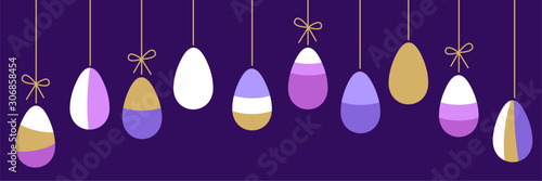 Eye catching Easter Eggs geometric abstract horizontal background in flat minimalism style
