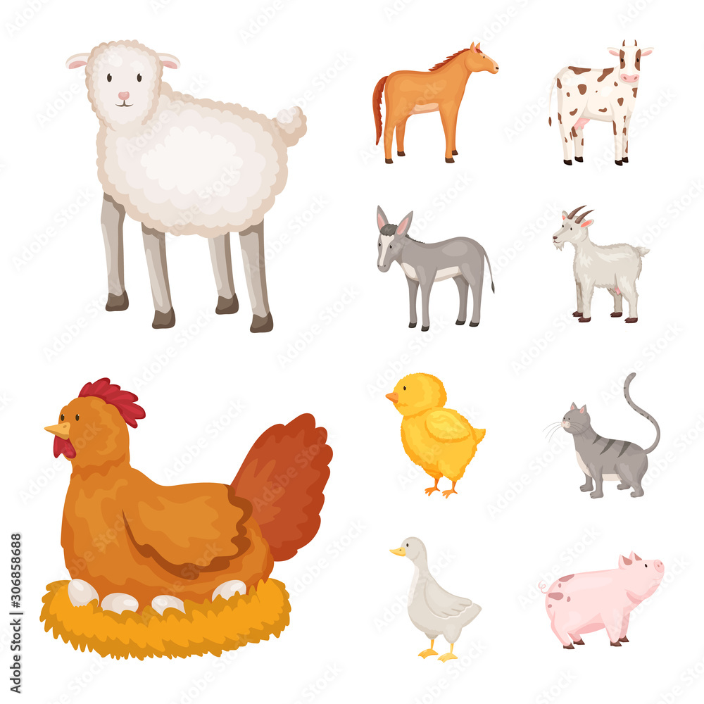 Isolated object of farm and food sign. Collection of farm and countryside stock symbol for web.