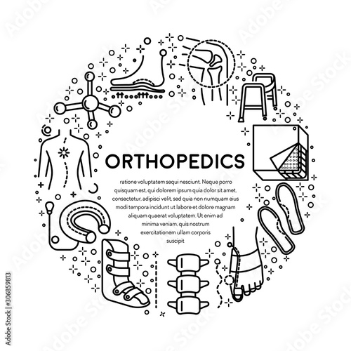 Trauma or injury rehabilitation, orthopedics line icons emblem or poster