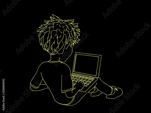 Cartoon character boy sitti...