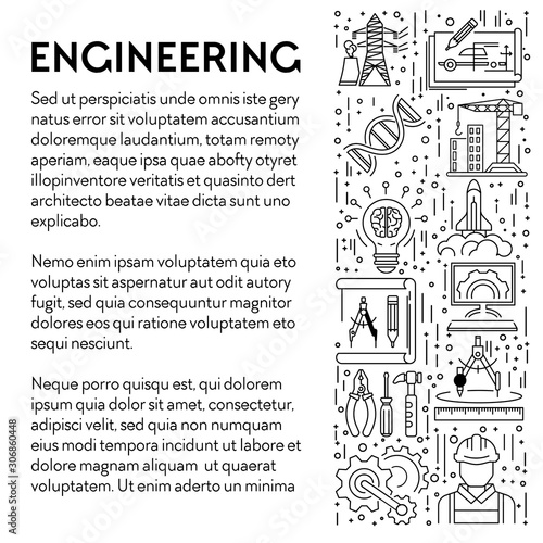 Building and science, engineering industries line icons poster