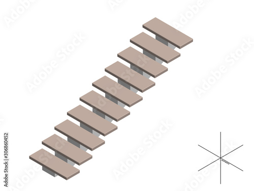 Stairway. Isolated on white background. 3d Vector illustration.