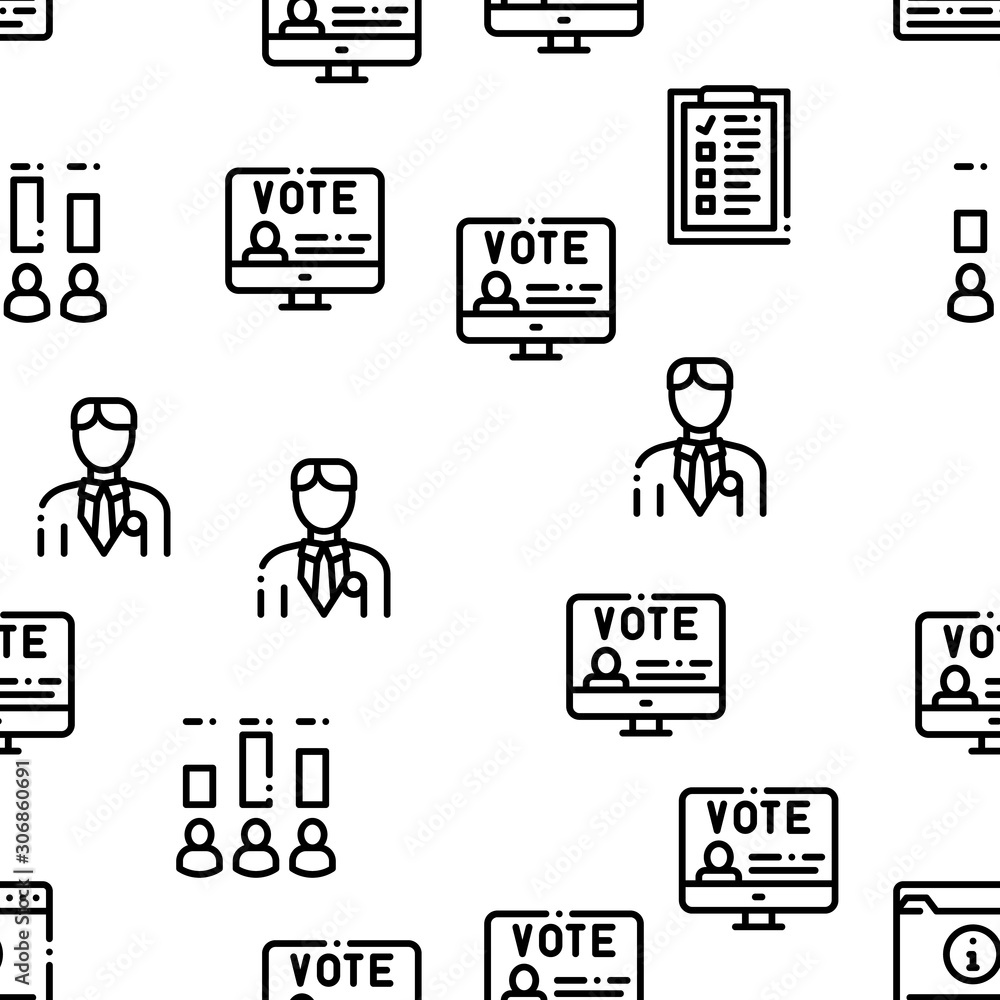 Voting And Election Seamless Pattern Vector Thin Line. Illustrations Voting And Election Seamless Pattern Vector Thin Line. Illustrations