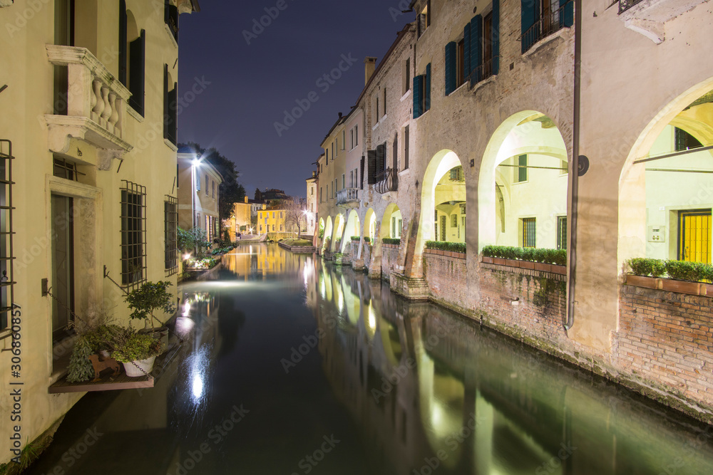 Naklejka premium Treviso Italy on January 21, 2019: Cityscape at twilight.