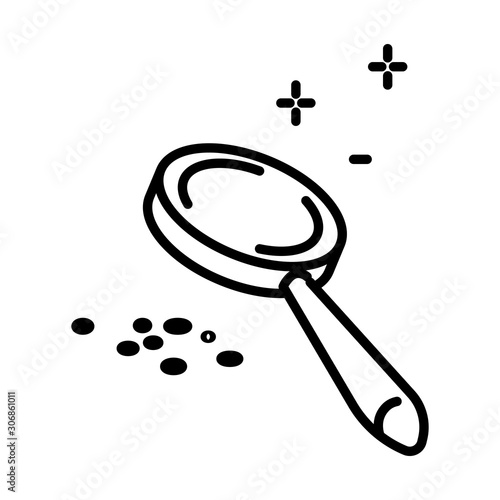 Blackheads or acne and magnifying glass isolated line icon