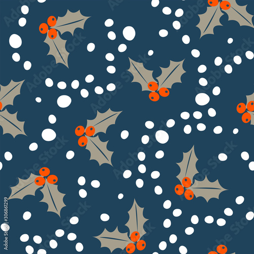 Seamless Christmas pattern on blue background. Vector illustration.