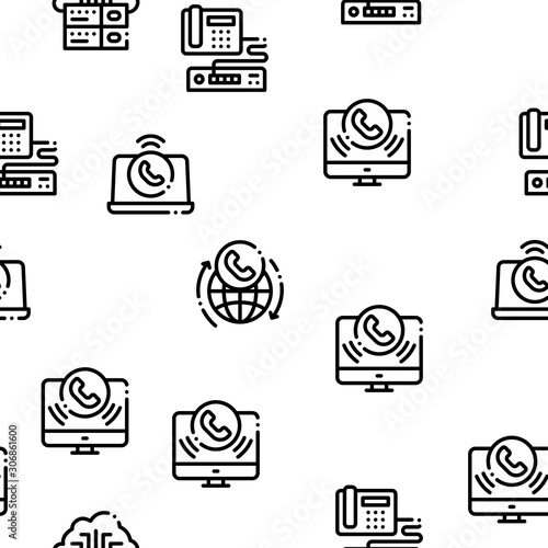 Voip Calling System Seamless Pattern Vector Thin Line. Illustrations