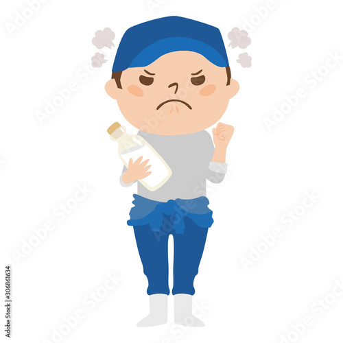 職種のイラスト。男性の酪農家。怒っている男性。