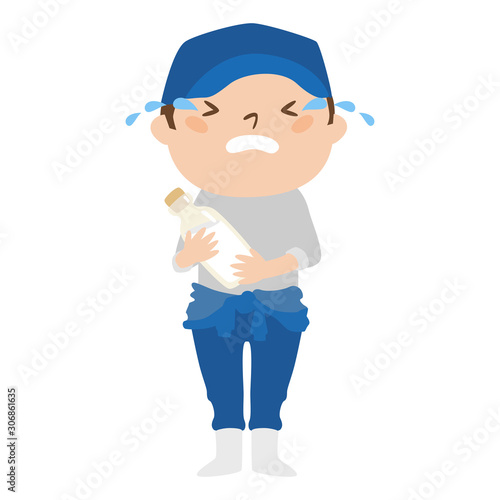 職種のイラスト。男性の酪農家。涙を流して、泣いている男性。