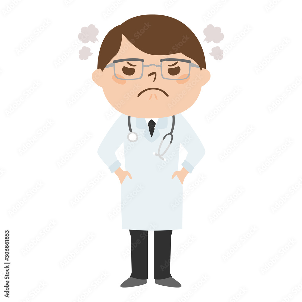 職種のイラスト。男性の医者。怒っている男性。 職種のイラスト。男性の医者。怒っている男性。