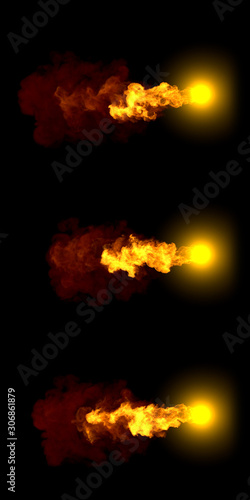very high resolution magic fireballs - set of 3 different renders isolated on black background, 3D illustration of objects