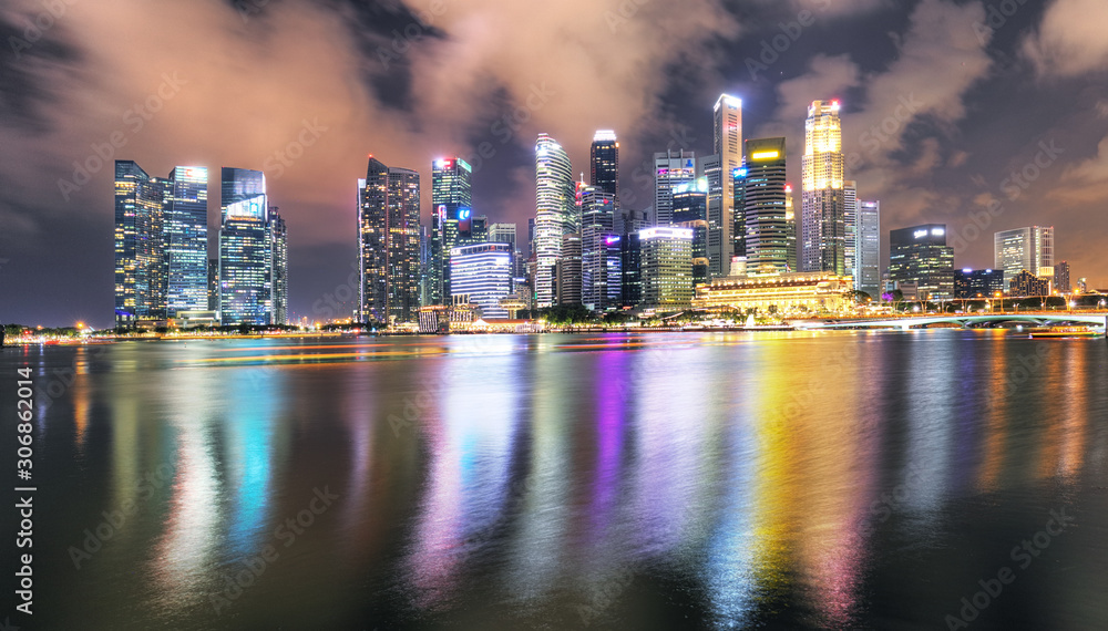 Singapore panorama skyline at night, Marina bay Singapore panorama skyline at night, Marina bay
