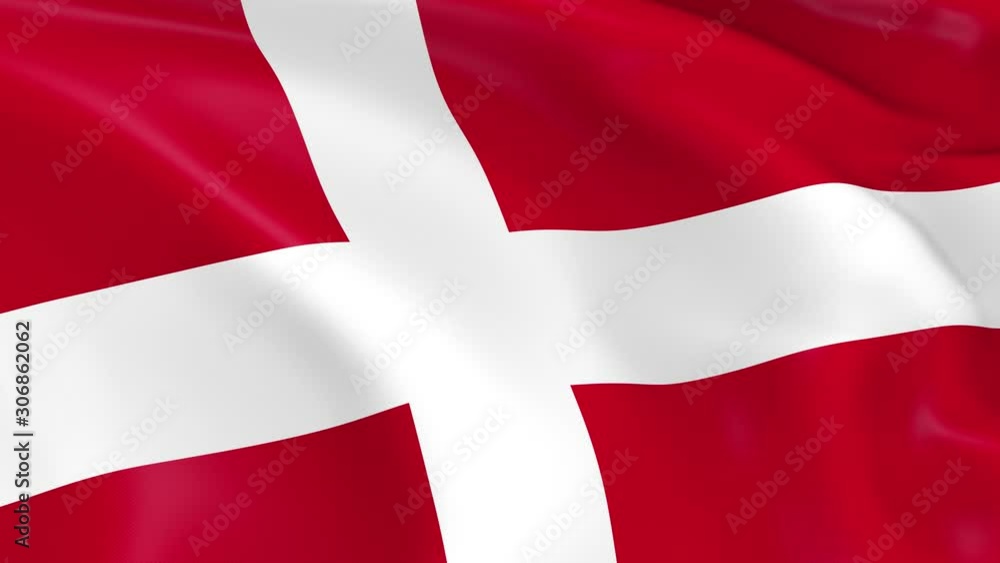 Photo realistic slow motion 4KHD flag of the Denmark waving in the wind.  Seamless loop animation with highly detailed fabric texture in 4K resolution.
