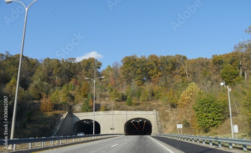 Wide shot to the entrance to Bobby Hopper tunnel at Interstate 49, Winslow, Arkansas. photo