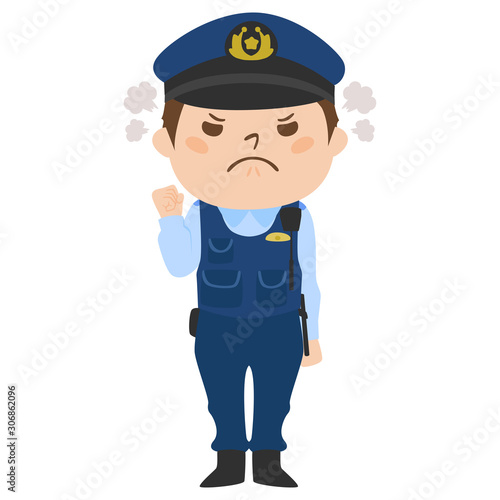 職種のイラスト。男性の警察官。怒っている男性。