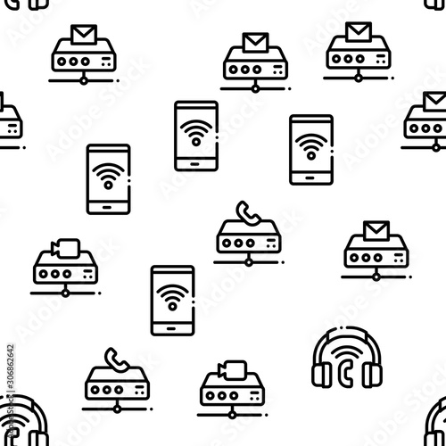 Voip Calling System Seamless Pattern Vector Thin Line. Illustrations