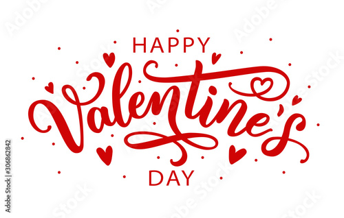 Happy Valentines Day greeting card. Calligraphic design for print cards, banner, poster Hand drawn text lettering for Valentines Day with hearts shape Vector illustration isolated on white background. photo