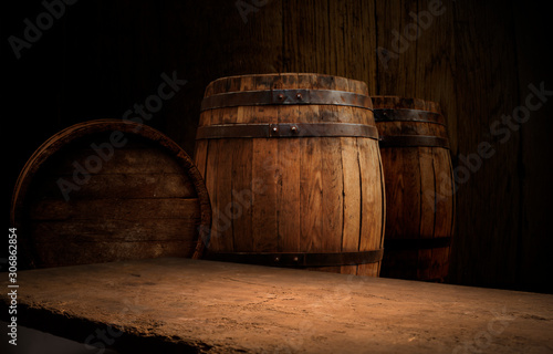 Fotografia Old wooden barrel on a brown background