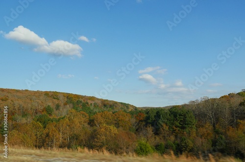 Breathtaking colors of autumn in the trees and foliage in Arkansas.
