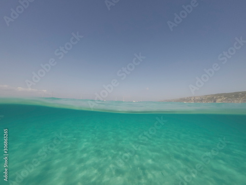 Underwater the turquoise water in El Calo de San Agusti Formentera island Balearics Spain