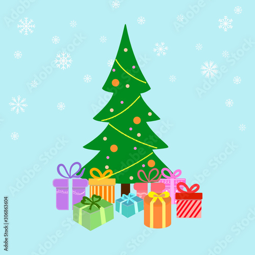 Christmas tree with gift boxs backgrounds. Vector illustration.