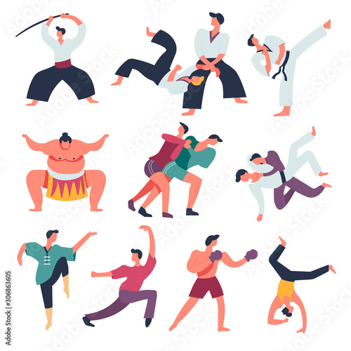 Fighting sportsmen, oriental fight arts, isolated characters