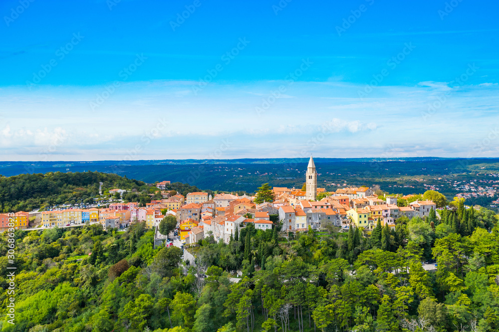 Old town of Labin in Istria, Croatia, view from drone
