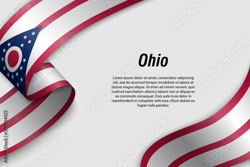 Waving ribbon or banner with flag