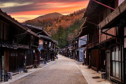 Narai-juku, Japan. Picturesque view of old Japanese town photo