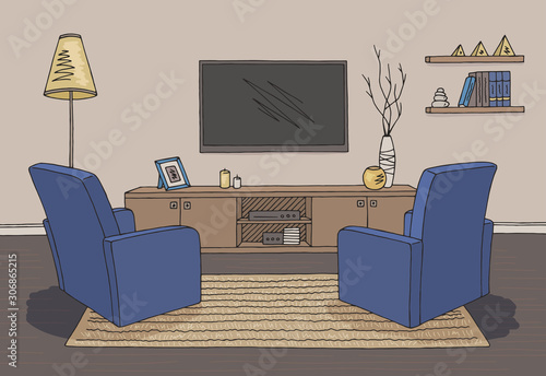 Living room graphic color home interior sketch illustration vector