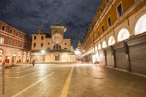 Venice Veneto Italy on January 19, 2019: Twilight at Grand Canal. Rialto market.