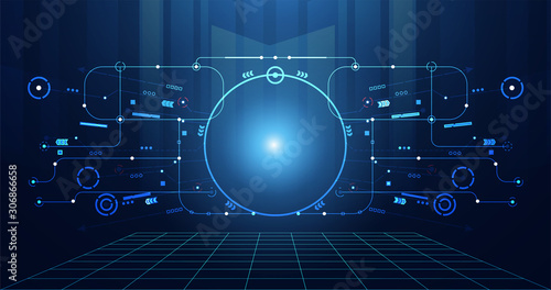 abstract technology ui futuristic concept hud interface hologram elements of digital data chart, communication, computing and circle percent vitality innovation on hi tech future design background