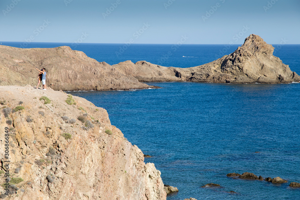 Volcanic coast near Cabo de Gata lighthose Almeria Andalusia Spain