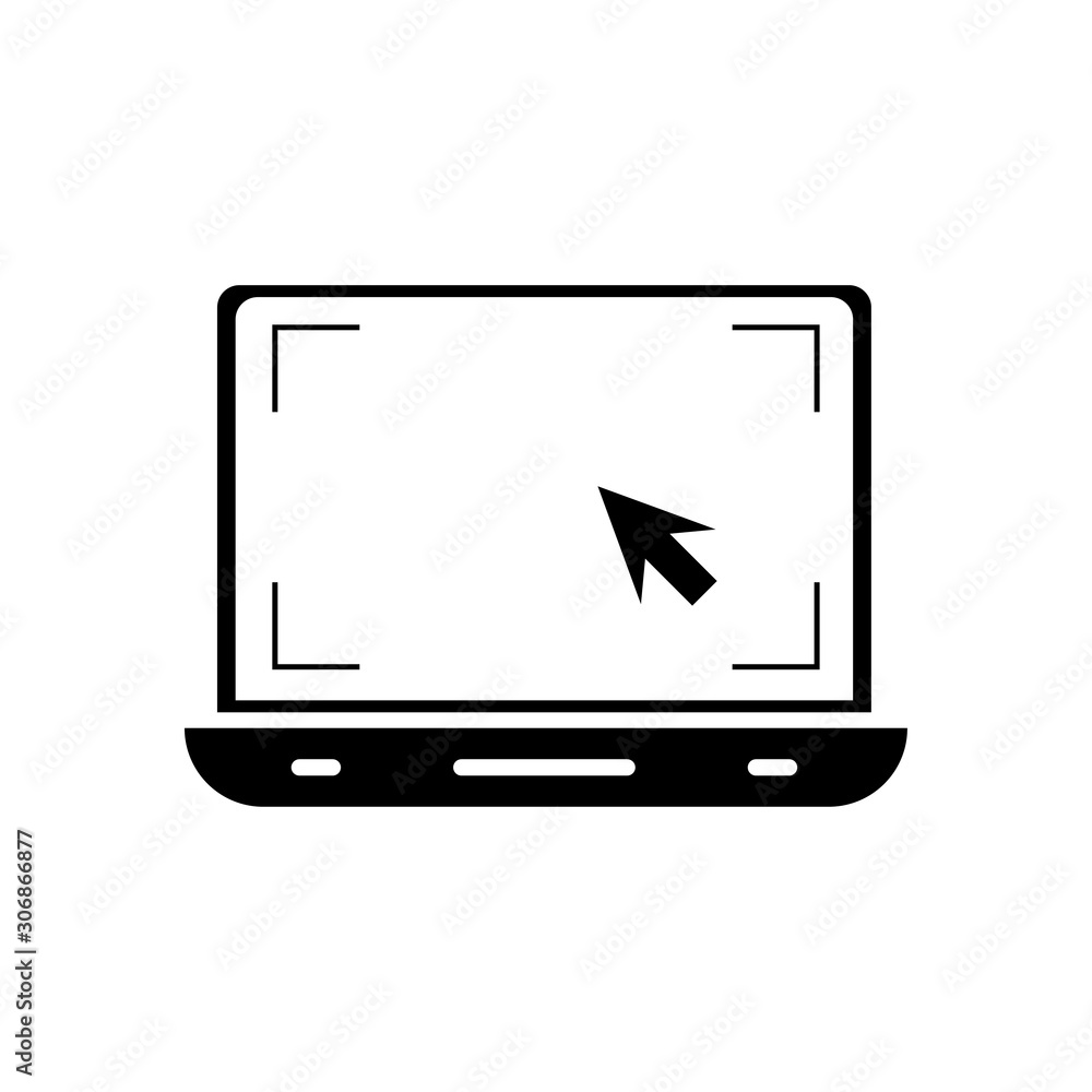A laptop with a blank screen and an isolated cursor icon on a white background. mock-up template design, vector illustration elements. A laptop with a blank screen and an isolated cursor icon on a white background. mock-up template design, vector illustration elements.