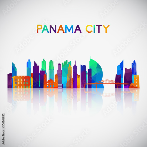 Panama City skyline silhouette in colorful geometric style. Symbol for your design. Vector illustration.