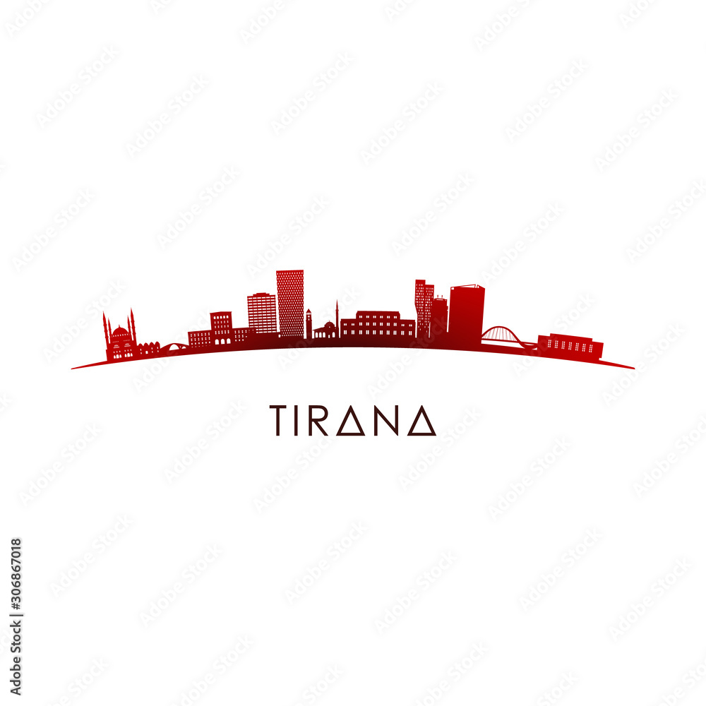 Tirana skyline silhouette. Vector design colorful illustration.