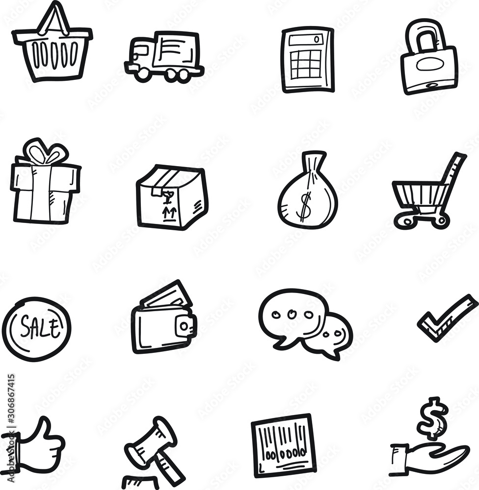 The shoping doodle icon set. The shoping doodle icon set.