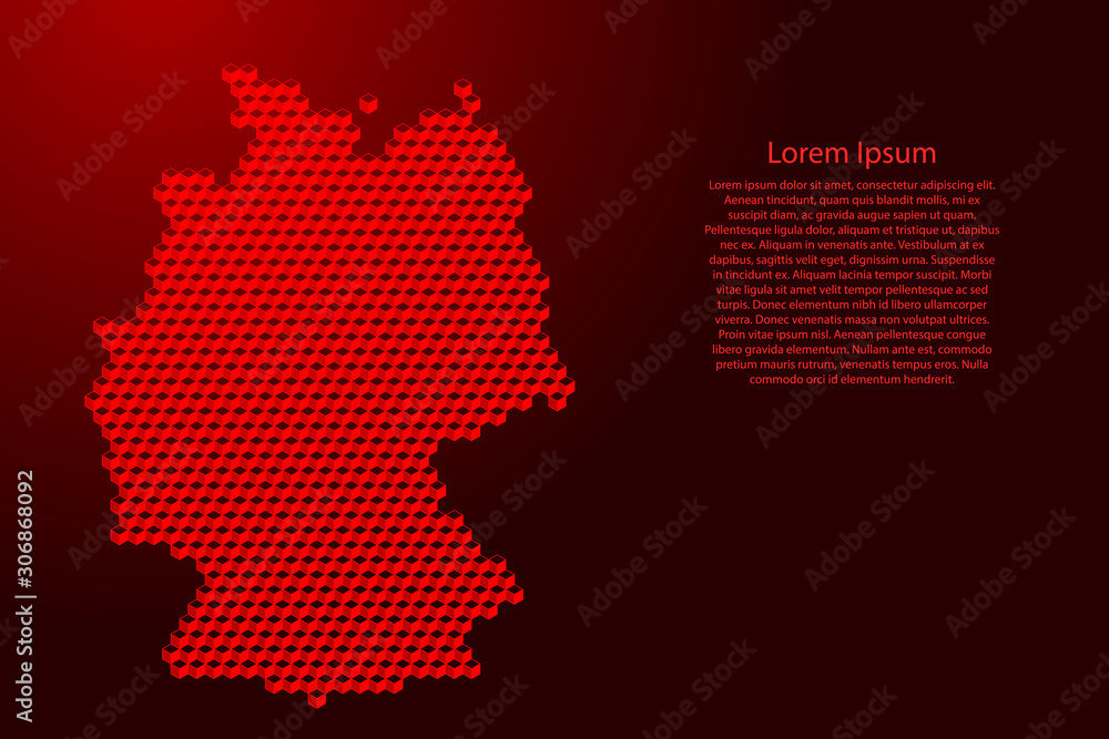Germany map from 3D red cubes isometric abstract concept, square pattern, angular geometric shape, for banner, poster. Vector illustration.
